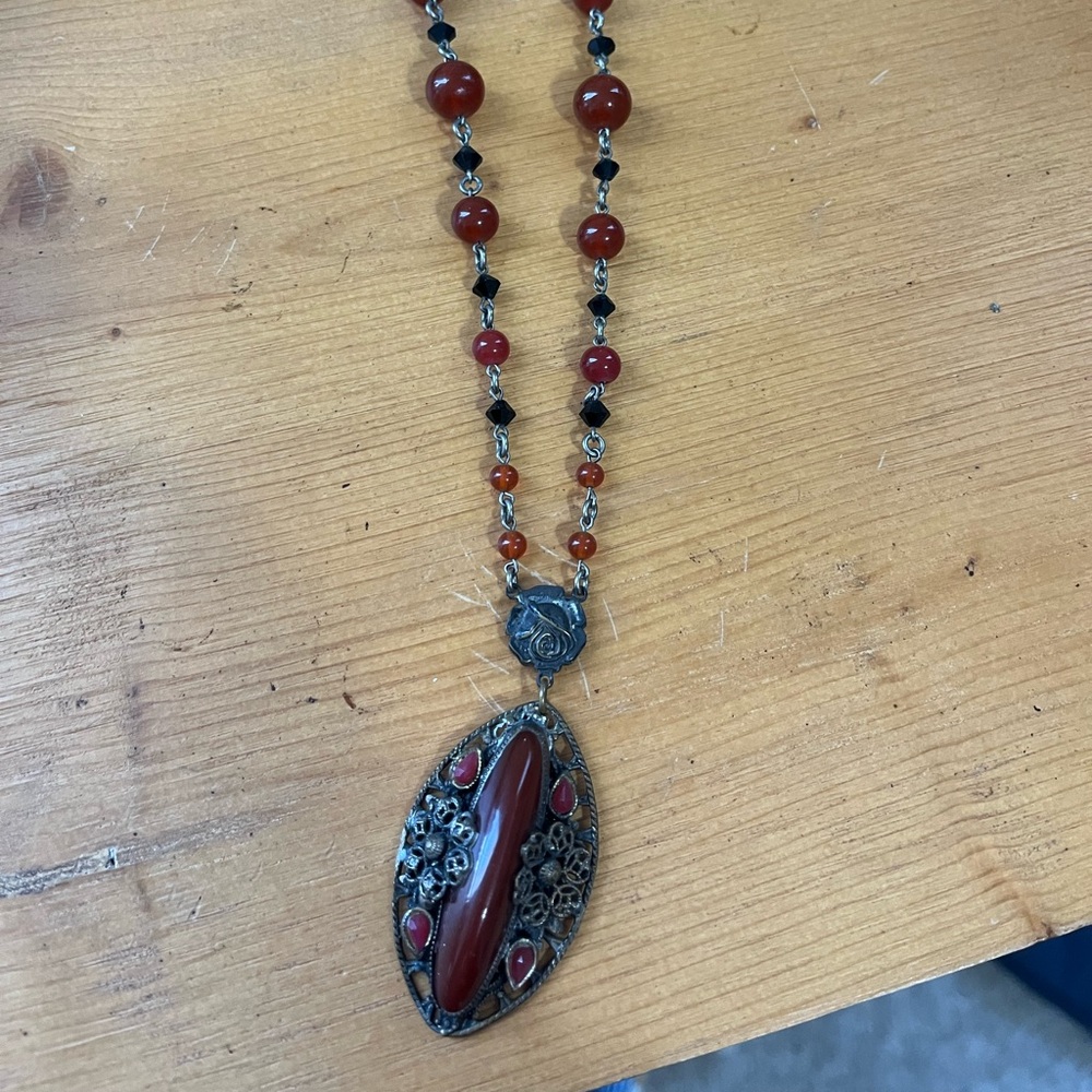 Vintage sliver red jasper carnelian statement necklace.